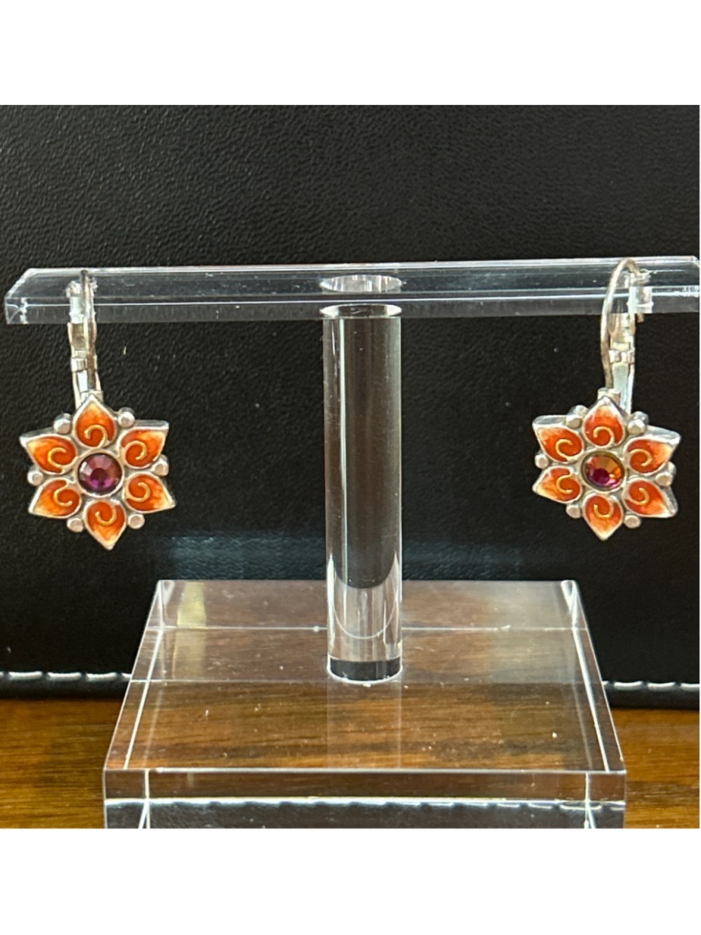 Women's Brighton Garden of Eden orange enamel flower leverback earrings - Picture 2 of 5